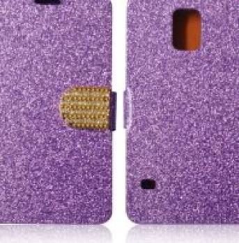 New Diamond Bling Purple Glitter Effect Flip Wallet Case For Samsung S5 i9600 Magnetic Crystal Clip